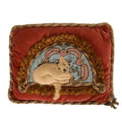 Circa 1880 Antique English Folk Art Hand-Beaded Kitty-Cat Pillow