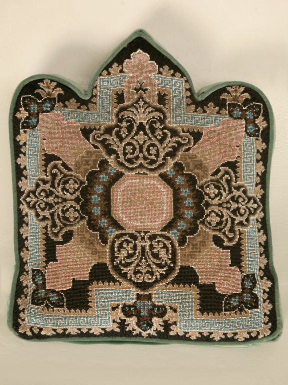 Circa 1880 Antique English Folk Art Hand-Beaded Pillow w/Greek Key