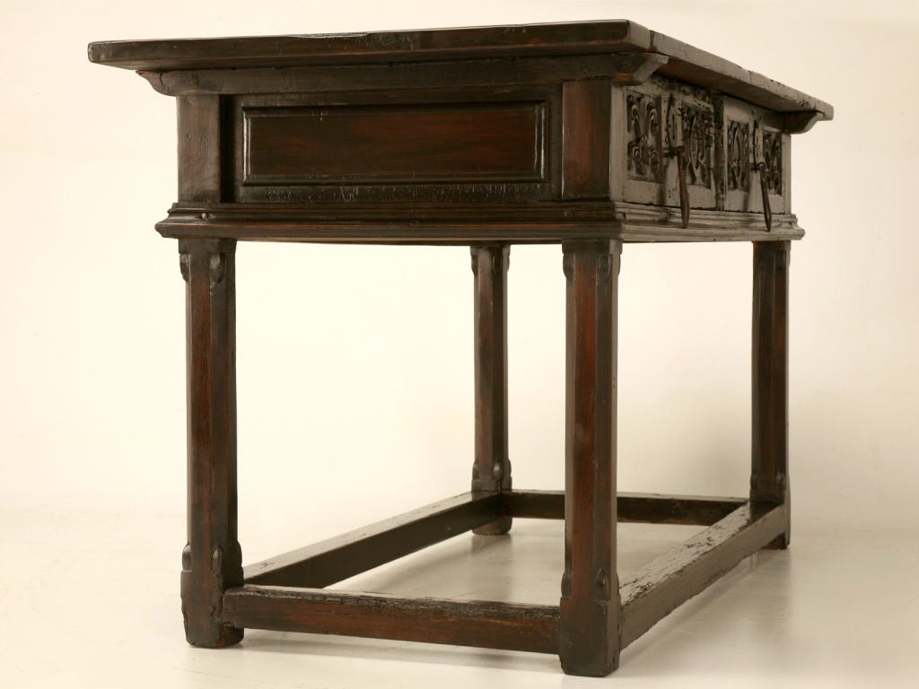 Circa 1680 Spanish Solid Oak 2-Drawer Console/Sofa Table