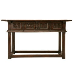 Circa 1680 Spanish Solid Oak 2-Drawer Console/Sofa Table