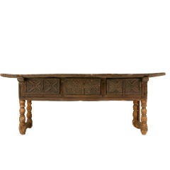 Rustic Original Hand-Carved Spanish Table w/3 Drawers