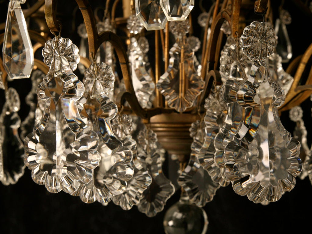 French Antique Bronze & Hand-Cut Crystal 10 Light Chandelier c1920-30 Rewired. For Sale 1