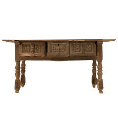 Rustic Original Hand-carved Spanish Table w/3 Drawers