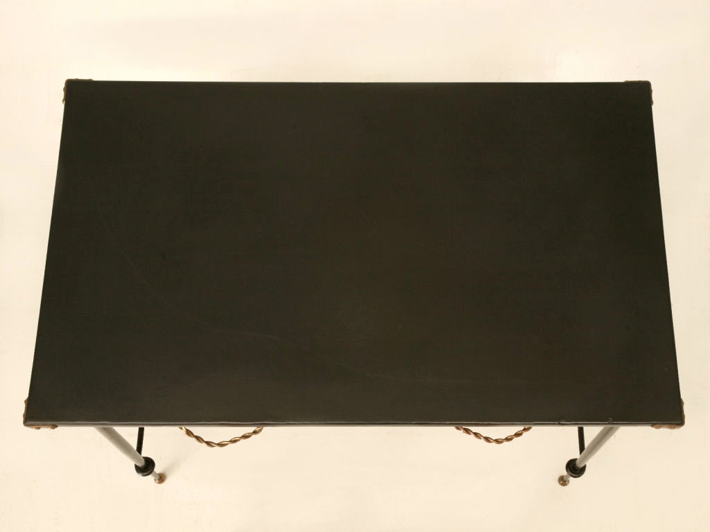 20th Century Vintage French Leather & Steel 2 Drawer Table by Jacques Adnet