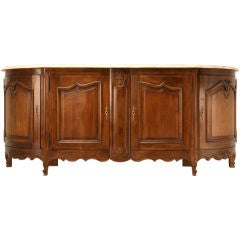 Used French Walnut Louis XV 4 Door Buffet w/Marble Top
