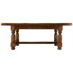 Antique French Solid Oak Farm Table w/Thick Top & Drawer, Too