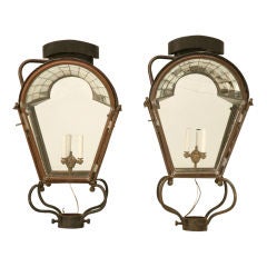 Spectacular Pair of Antique English Copper Lanterns-Electrified
