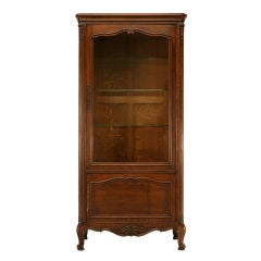 Petite French Solid Oak Louis XV Vitrine w/Hidden Fitted Drawers