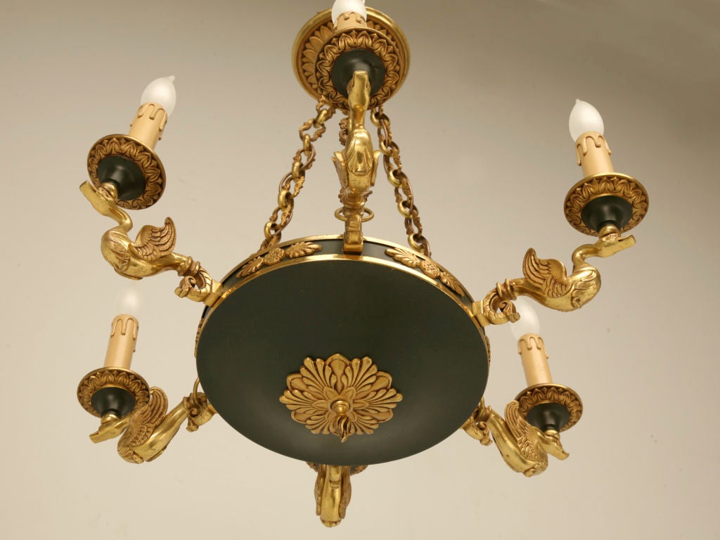 Araña de 6 luces estilo Imperio francés de tole vintage en venta 2