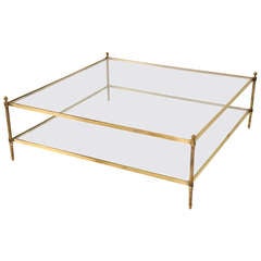 Classic Vintage French 55" Square Two Tier Brass Coffee Table w/Finials