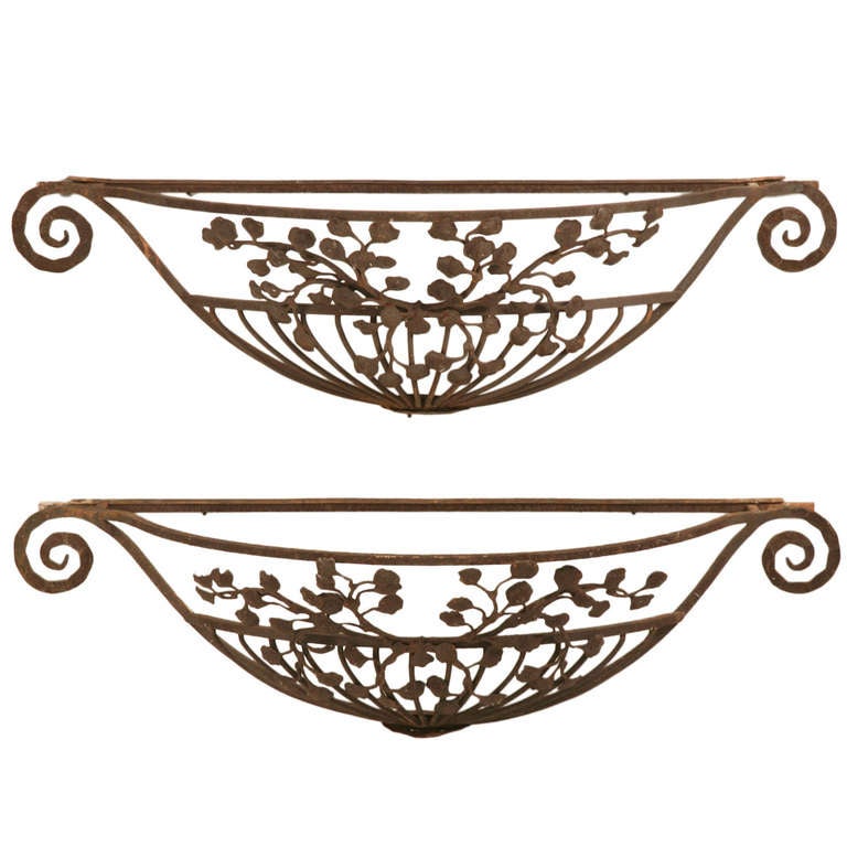 Pair Large Antique French Hand Iron Window Planters/Console