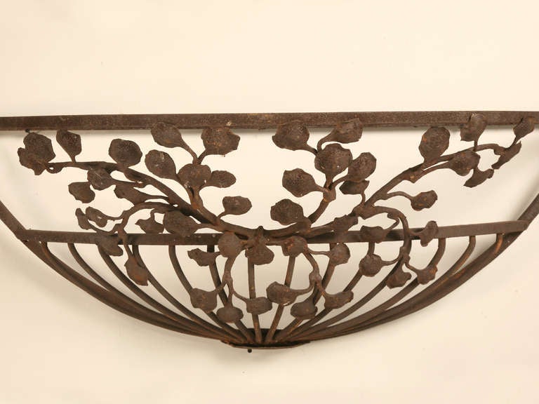 Pair Large Antique French Hand Forged Iron Window Planters/Console Tables In Good Condition In Chicago, IL