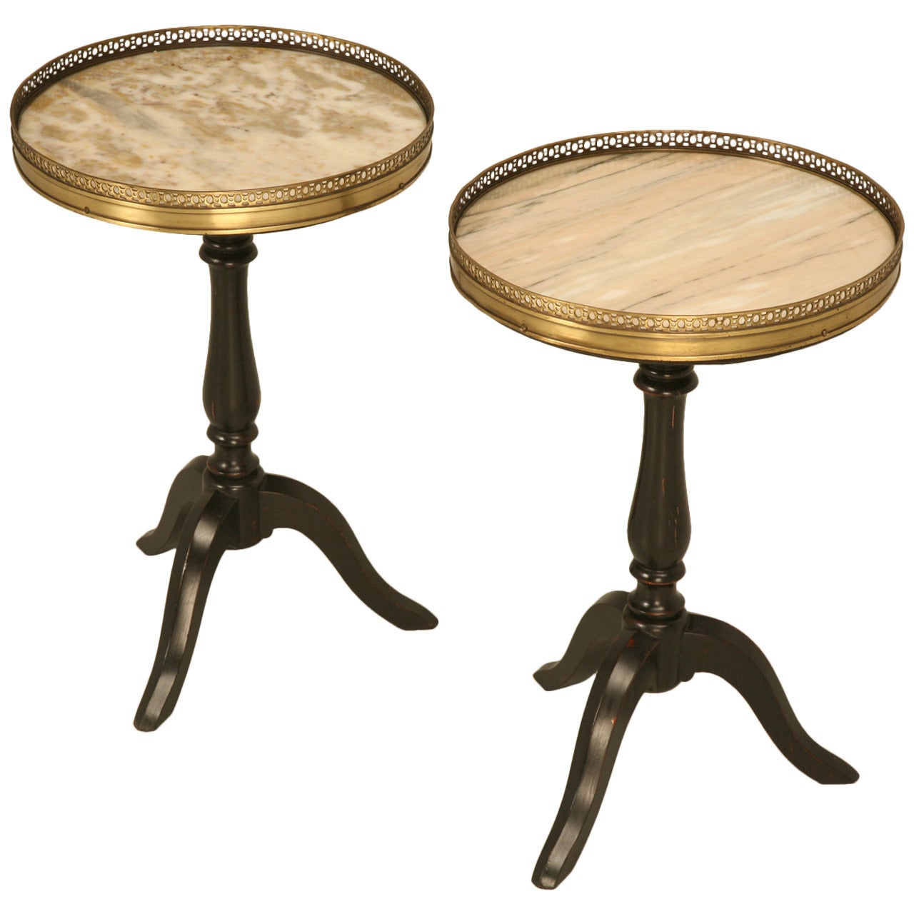 Petite Pair of French Wine Tables with Marble Tops