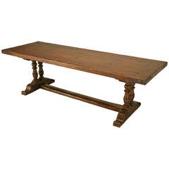 French White Oak Trestle Dining Table with Steel Edges