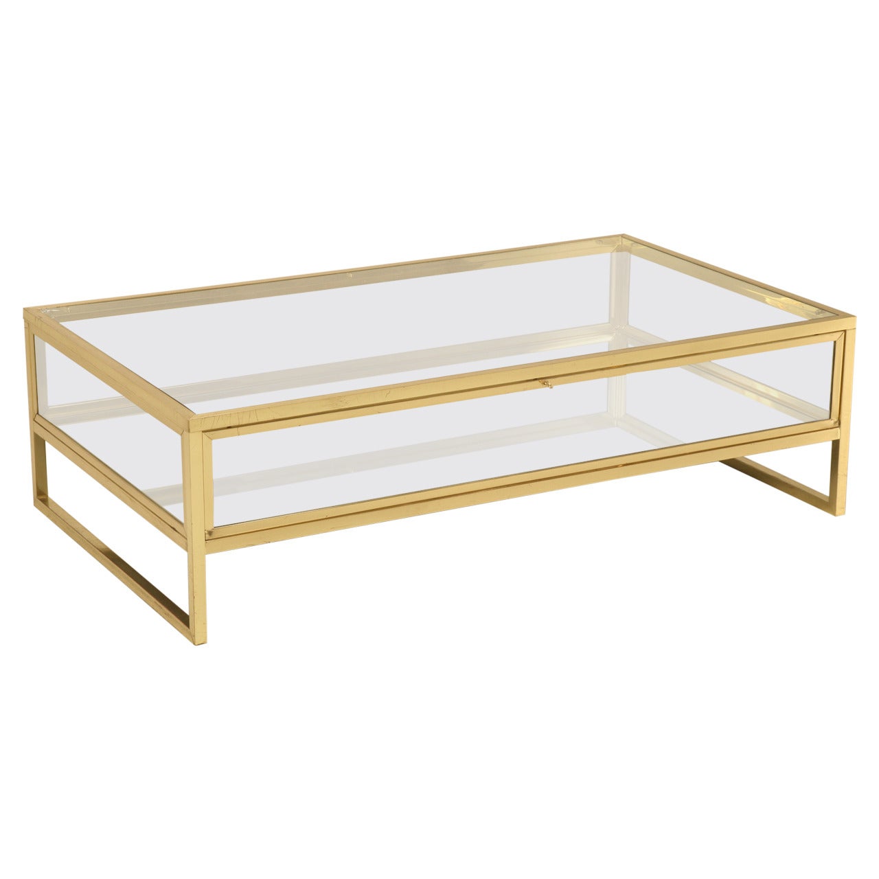French Brass and Glass Mid-Century Modern Display Coffee Table