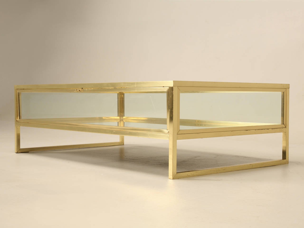 French Brass and Glass Mid-Century Modern Display Coffee Table 1