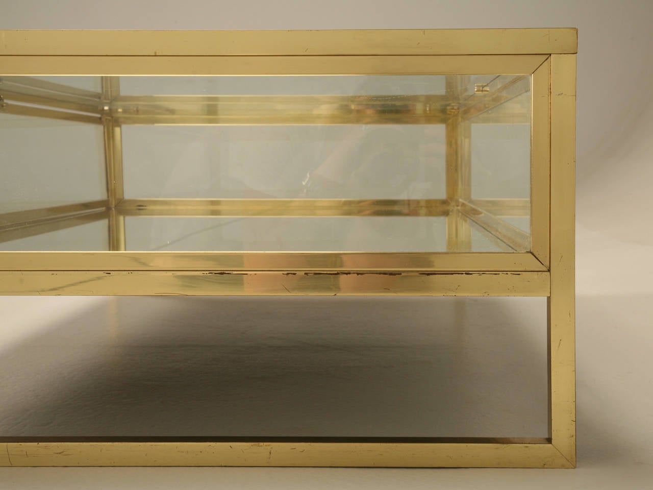 French Brass and Glass Mid-Century Modern Display Coffee Table 2