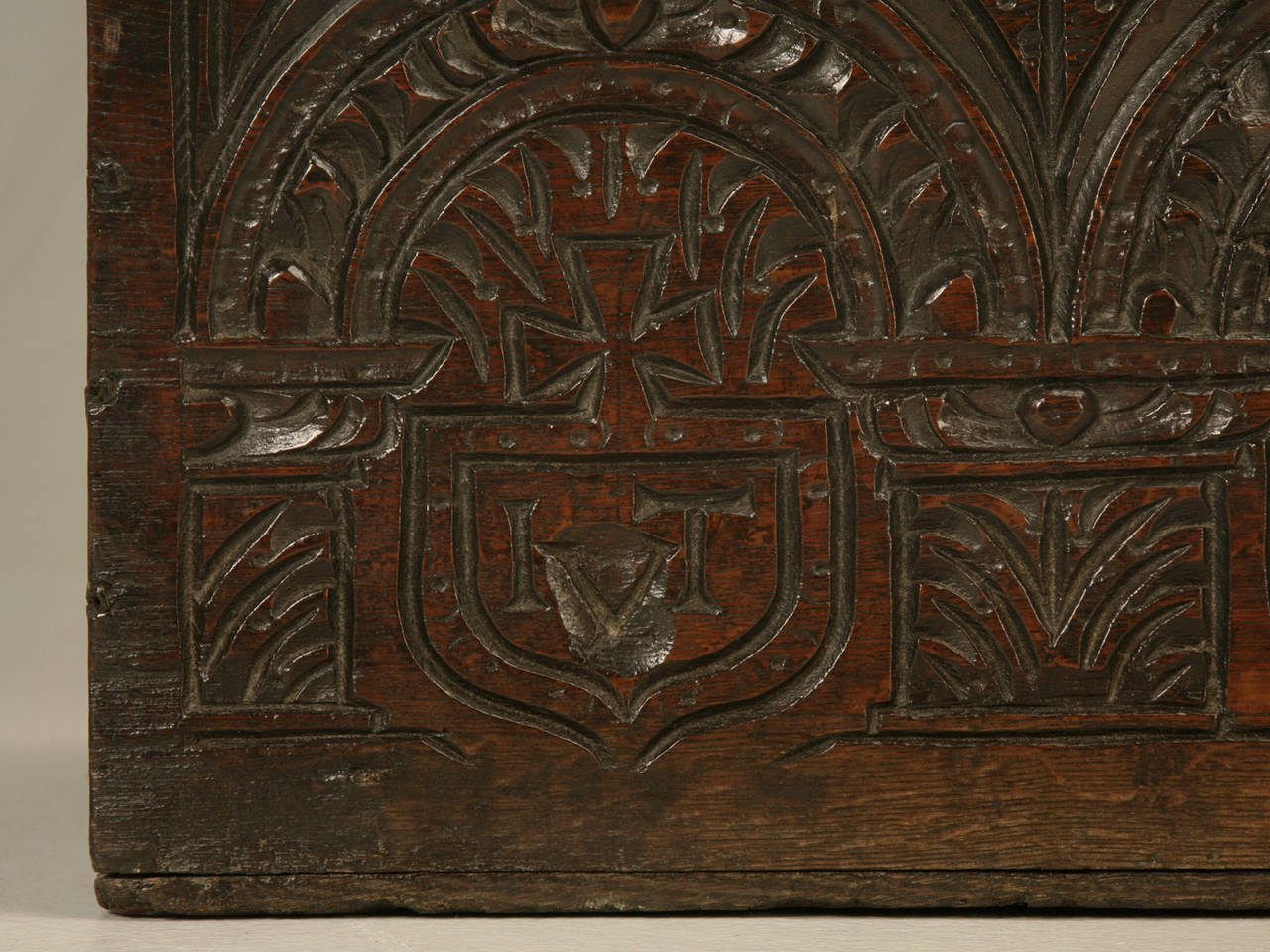 English Carved Oak Box from the 1600s 1