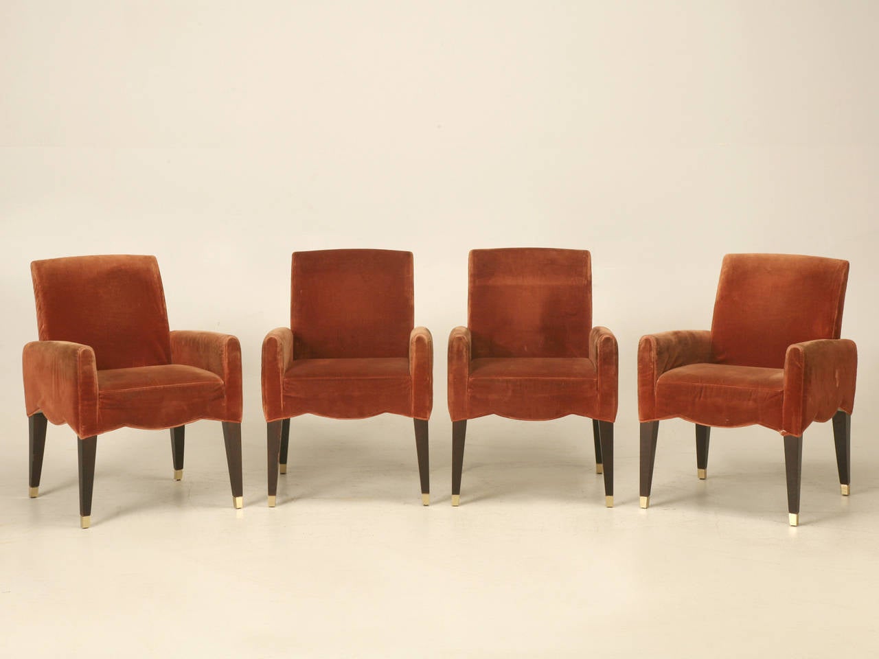 Unusual suite of (4) armchairs known as the model; Café Marly and probably produced in the mid-1980's. Born in 1952, Olivier Gagnère is a self-taught designer of ceramics, furniture, glass, interior design, metalwork, and product design. His