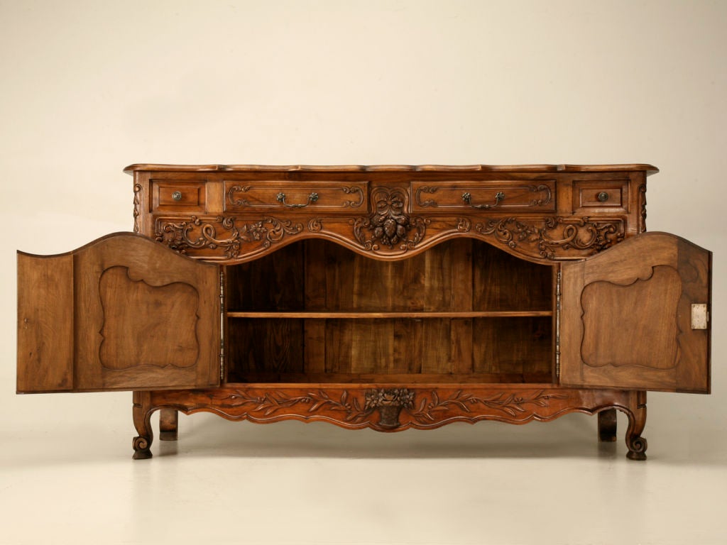 19th C. Antique French Rococo Heavily Hand-Carved Walnut Buffet 6