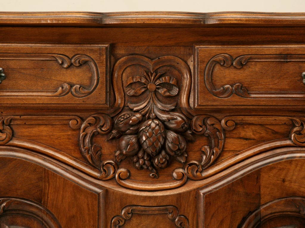 19th C. Antique French Rococo Heavily Hand-Carved Walnut Buffet 2