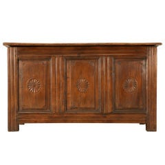 Outstanding Antique Carved 3-Panel Fronted Coffer