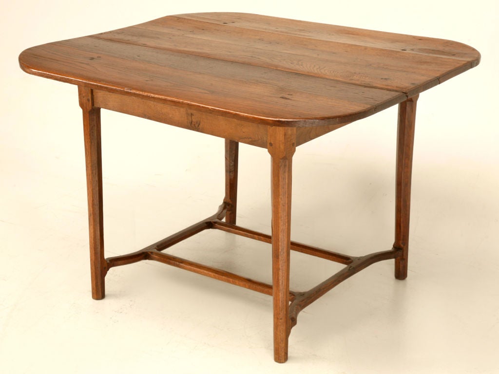 Antique French Solid White Oak Table w/Unique Stretcher