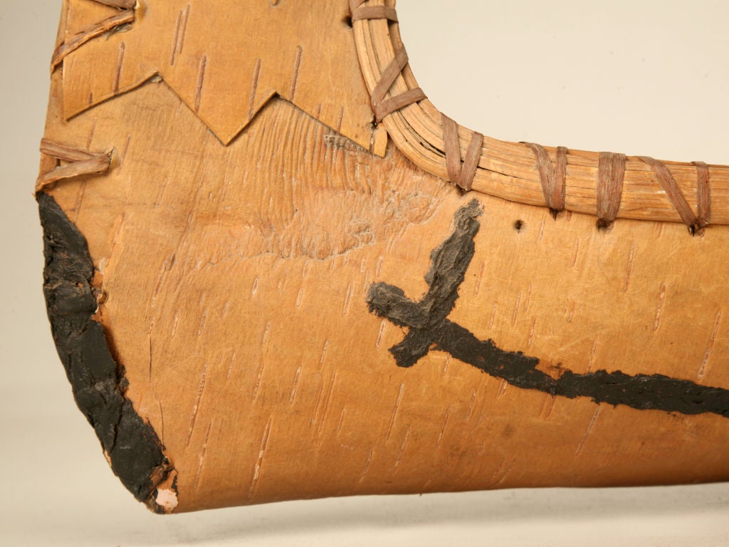 Mid-20th Century Vintage Native American Indian Birch Bark Toy Canoe