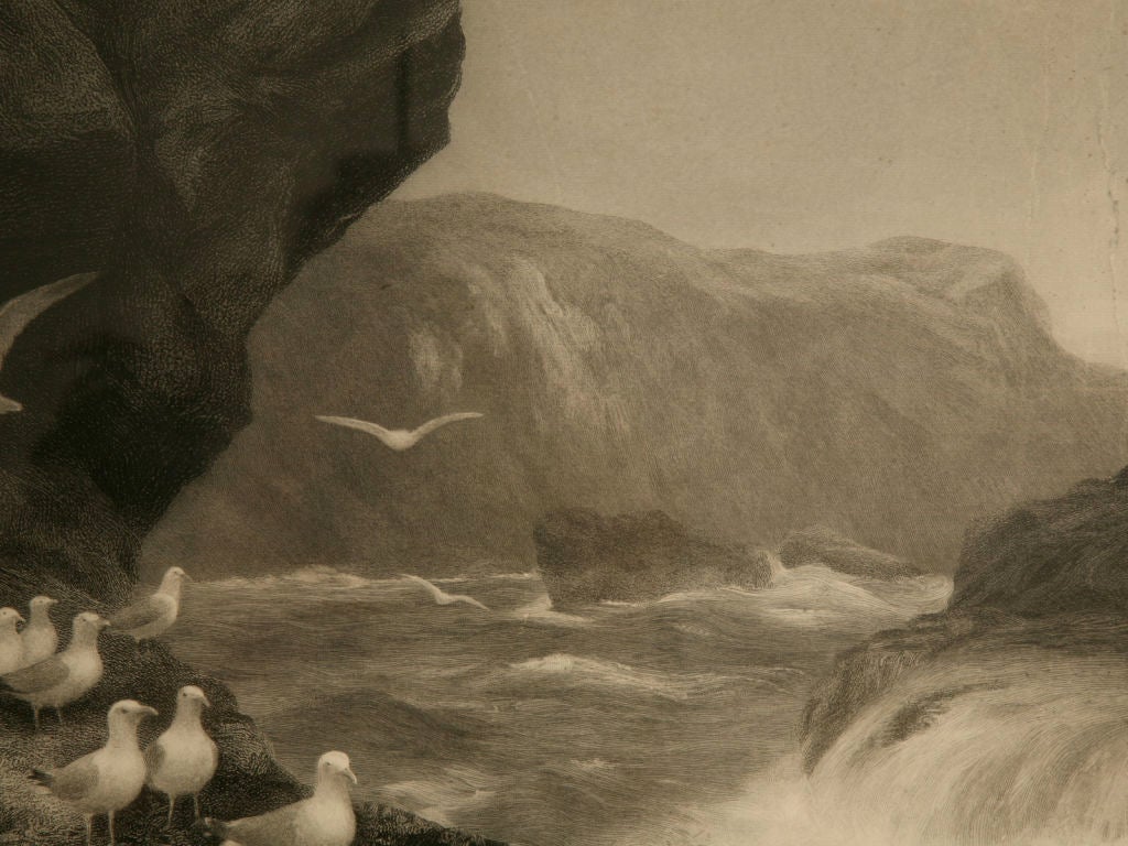 Anglais Lithographie originale du 19ème siècle signée Joseph B. Pruitt représentant des vagues se déchaînant en vente