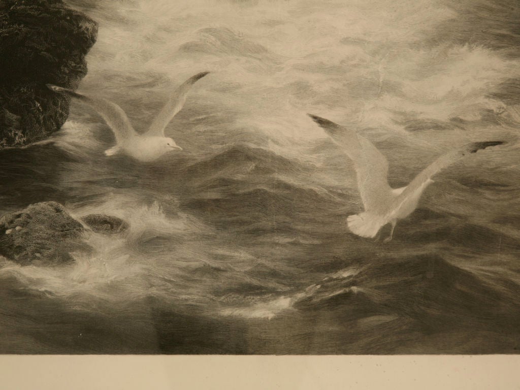 Hand-Crafted Joseph B. Pruitt Signed Original 19th Century Lithograph of Waves Crashing For Sale