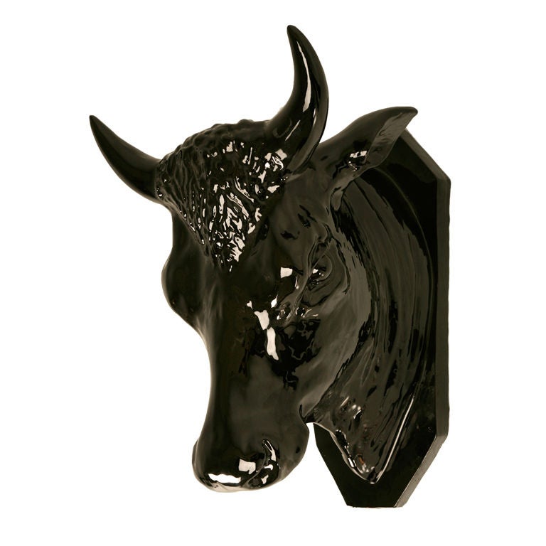 Vintage French Glazed Terracotta "Bull" Wall Relief