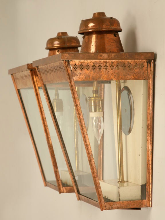 Restored Pair of Original Antique English Copper Wall Lanterns at 1stDibs