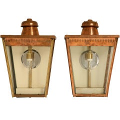 Restored Pair of Original Antique English Copper Wall Lanterns