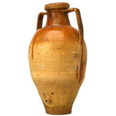 Antique Italian Enameled Terracotta Olive Oil Jar from Puglia Region