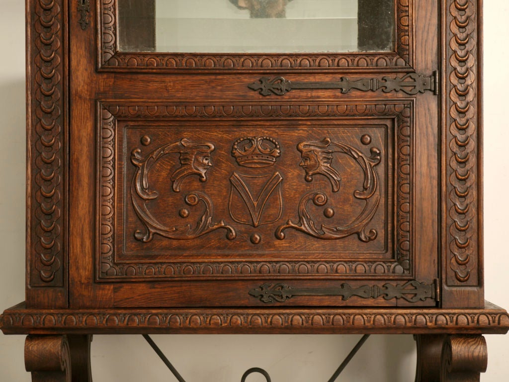 Vintage Petite Spanish Oak Heavily Carved Vitrine/China at 1stDibs