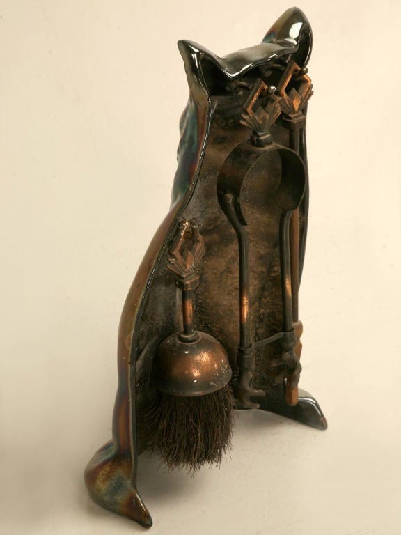 Vintage English Iron Lustre-Ware Kitty-Cat Fire Tools Set 3