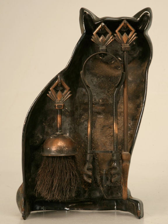 Vintage English Iron Lustre-Ware Kitty-Cat Fire Tools Set 4