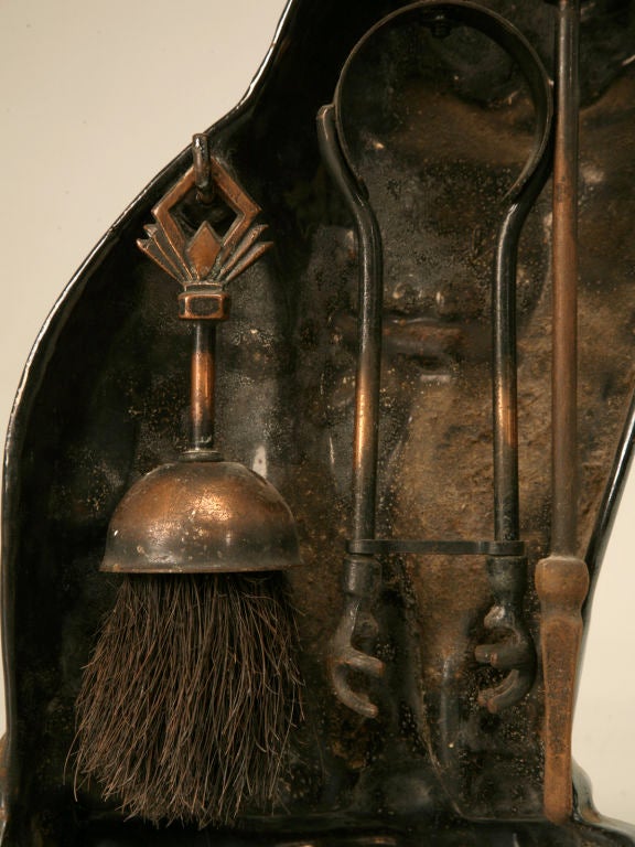 Vintage English Iron Lustre-Ware Kitty-Cat Fire Tools Set 5