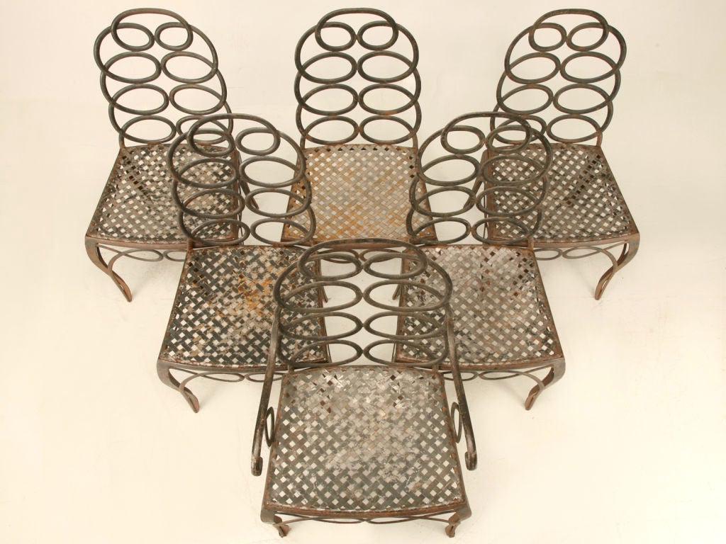 Mid-20th Century 6 Vintage Forged Iron Loop Garden Chairs Att. to Frances Elkins
