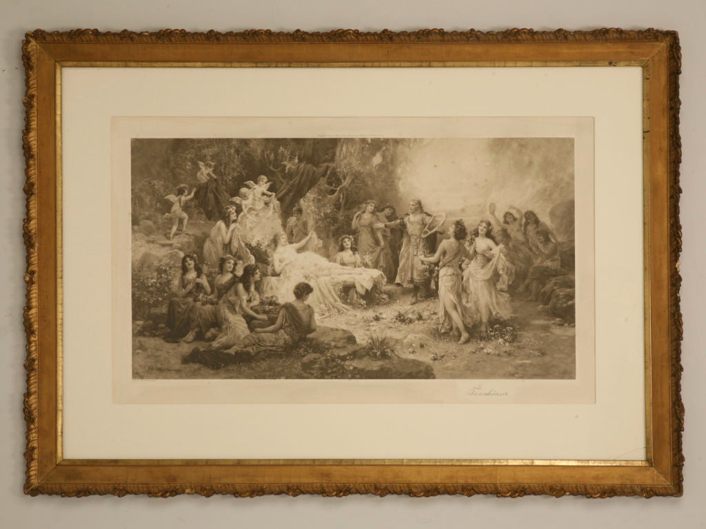 Original Antique French Print of Frolicking Muses dated 1906