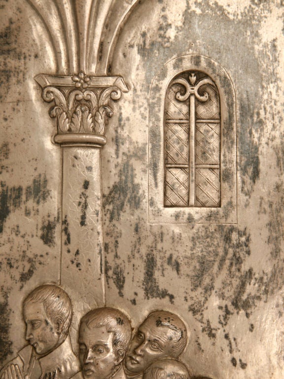 Hand-Crafted Antique French Silvered Religious Wall Relief