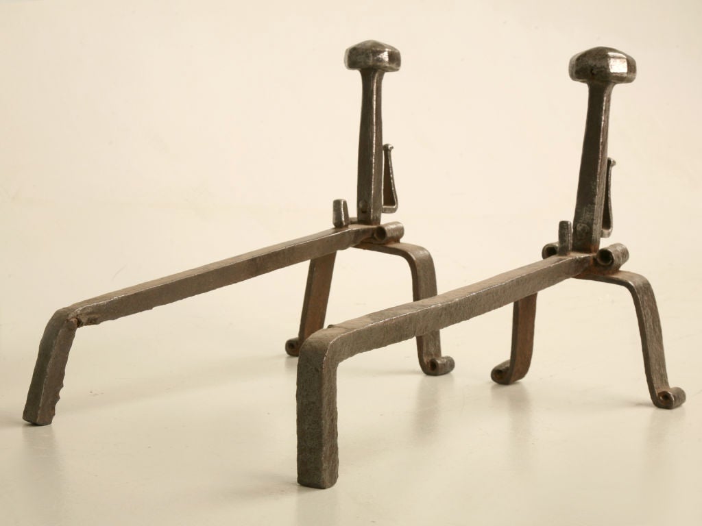 Pair of Original English Arts & Crafts Hand-Forged Iron Andirons 6