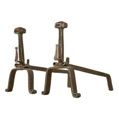 Pair of Original English Arts & Crafts Hand-Forged Iron Andirons 10