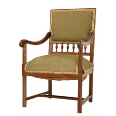 Antique French Henri II Carved & Figured Walnut Fauteuil