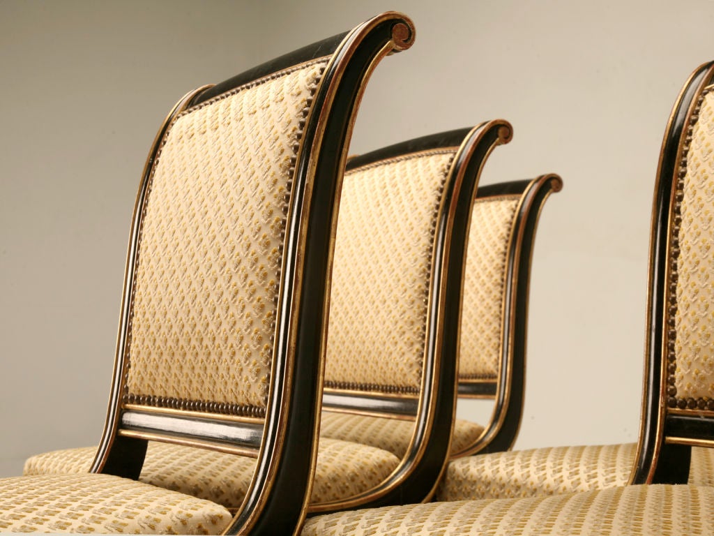 Vintage Set of 6 English Regency Ebonized & Parcel Gilt Chairs