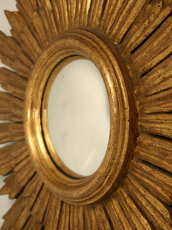 c.1940 Italian Carved & Gilded Sunburst Convex Mirror 1
