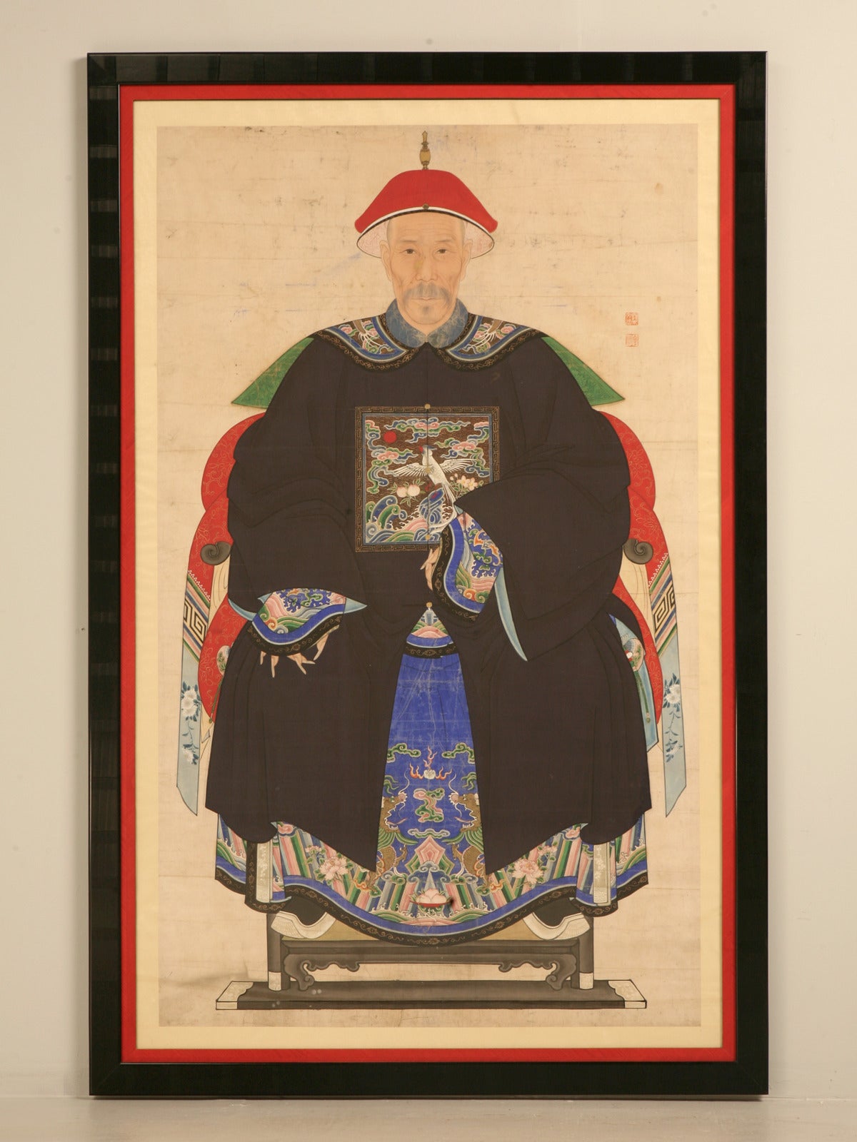 Expertly Framed Antique Chinese Ancestral Painting of Qing First Rank Official