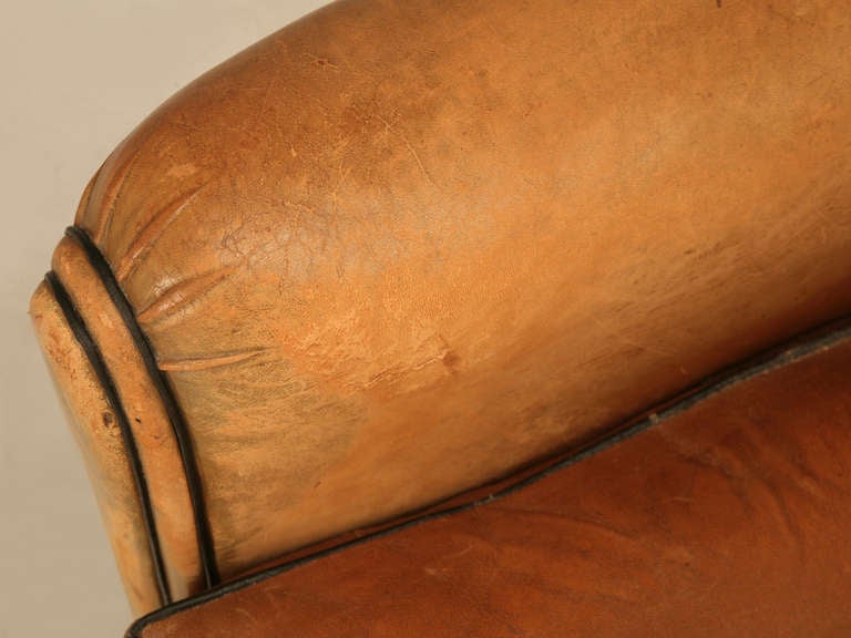 Pair of Conserved Original French 1940s Leather Moustache-Back Club Chairs 1