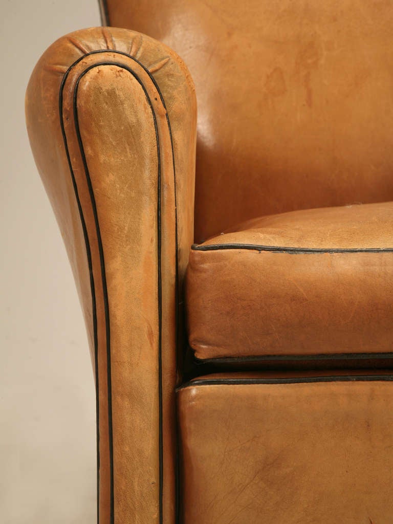 Pair of Conserved Original French 1940s Leather Moustache-Back Club Chairs 2