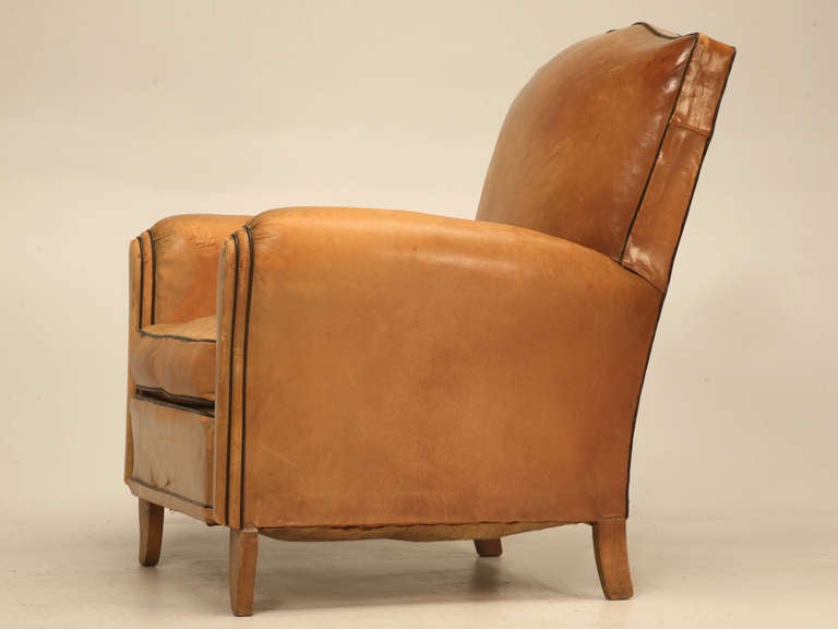 Pair of Conserved Original French 1940s Leather Moustache-Back Club Chairs 5